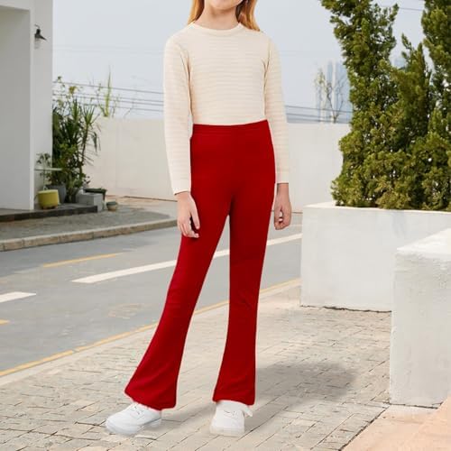 Girls School Trousers Flare High Waist Leggings Kids Girls Elasticated Winter Ribbed Strtetch Sports Pants Yoga Bell Bottoms Trousers Casual Fashion Streetwear