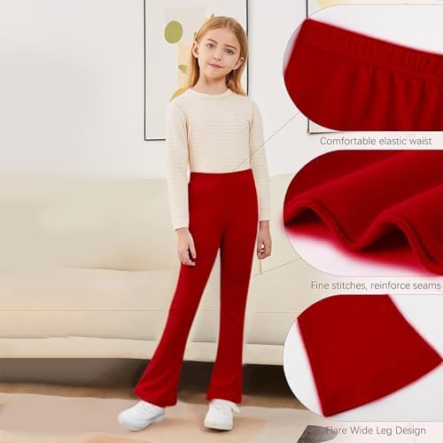 Girls School Trousers Flare High Waist Leggings Kids Girls Elasticated Winter Ribbed Strtetch Sports Pants Yoga Bell Bottoms Trousers Casual Fashion Streetwear