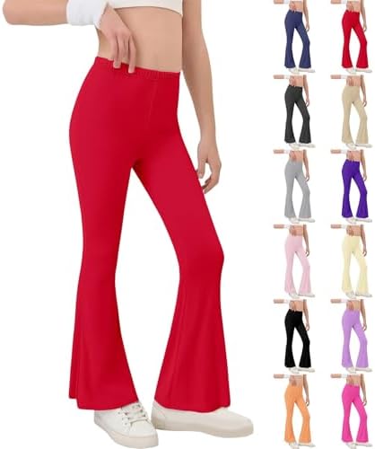 Girls School Trousers Flare High Waist Leggings Kids Girls Elasticated Winter Ribbed Strtetch Sports Pants Yoga Bell Bottoms Trousers Casual Fashion Streetwear