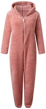 Girls Sherpa Fleece Zip Up Jumpsuits Fuzzy Fleece Onesies Cute One Piece Hooded Pajamas Cozy Sleepwear Pyjamas Lounge Wear Nightwear Winter Warm Loungewear
