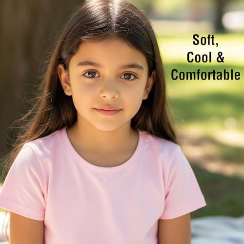 Girls Short Sleeve T-Shirts 4 Pack Multicoloured Breathable Shirt For Girls Comfortable Soft Hand Feel Tee Crew Neck 100% Cotton Top Size 2-13 Years