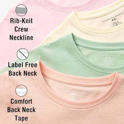 Girls Short Sleeve T-Shirts 4 Pack Multicoloured Breathable Shirt For Girls Comfortable Soft Hand Feel Tee Crew Neck 100% Cotton Top Size 2-13 Years