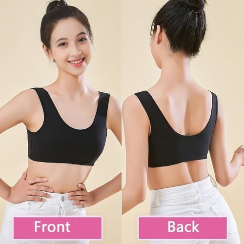 Girls Sports Bra CottonTraining Underwears With Fixed Bust Pad Teenage U Shape Back Bras Kids Seamless Sleep And Daily Crop Top For 10-18 Years 4 Pack