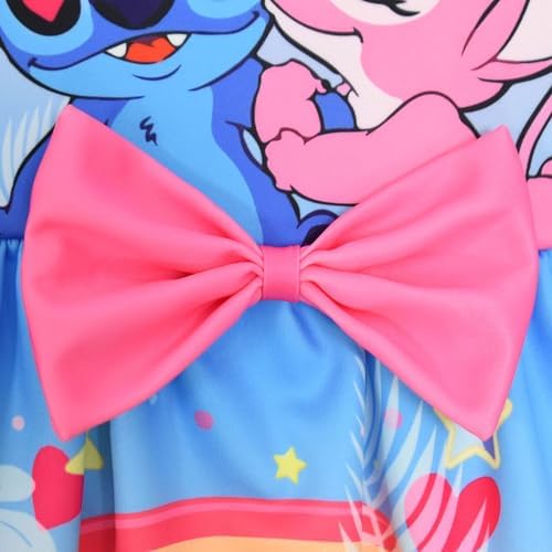 Girls Stitch Casual Dress Summer Toddler Princess Flower Double Bow Tie Wedding Party Kids Sundress Short Dresses