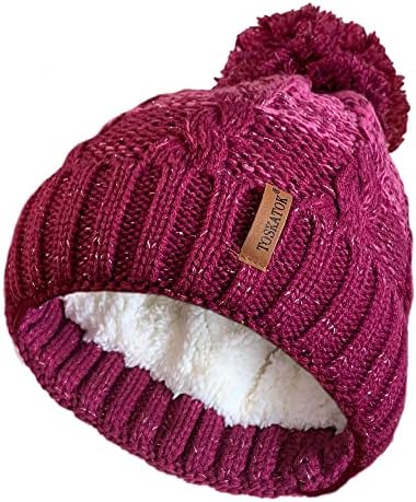 Girls STORMACTIVE 100% Waterproof Warm Cable Knit Winter hat with Pompom Glitter Highlights and Thermal Cosy Liner