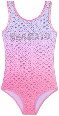 Girls Swimsuit One Piece Swimwear Mermaid Swimming Costume Junior Kids Bathing Suit Pink Fade UV Protection Summer 4 to 14 Years