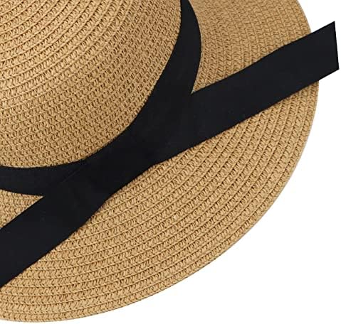Girls Wide-Brim Straw Sun-Hat For Summer Beach With Bow