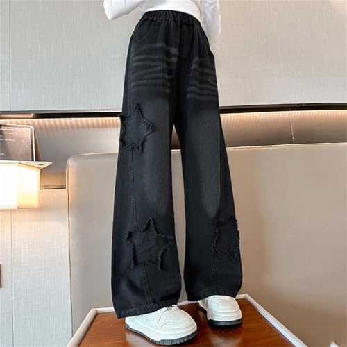 Girls Wide Leg Jeans Spring Trendy Baggy Wide Leg Denim Pants Cute Ripped Star Trousers Girls Distressed High Waist Comfy Pants Girls Size 16 Flare Jeans For Girls 12