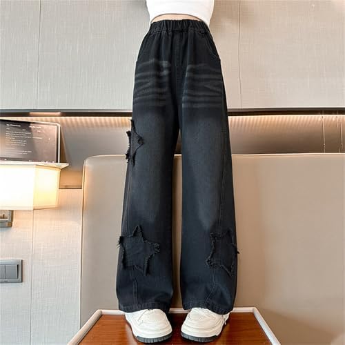 Girls Wide Leg Jeans Spring Trendy Baggy Wide Leg Denim Pants Cute Ripped Star Trousers Girls Distressed High Waist Comfy Pants Girls Size 16 Flare Jeans For Girls 12
