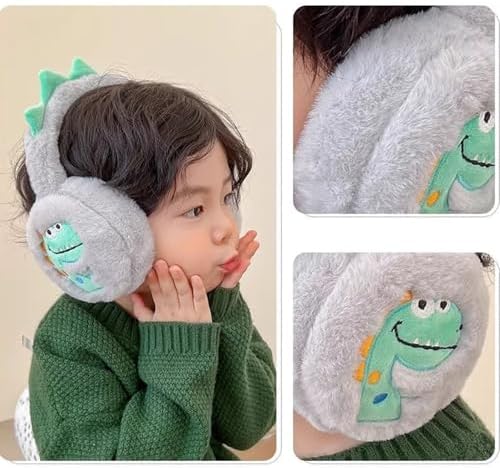 Glanhbnol Children Foldable Ear Warmers Lovely Dinosaur Print Ear Muffs Soft Earmuffs Winter Accessory For Girls And Boys
