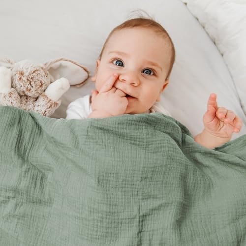 GLLQUEN BABY Baby Blankets For Newborn Soft 2 Pack Muslin Cotton Baby Boy Or Girl Blanket 95x100cm Swaddle Blanket For Newborn Shower Gifts For New Moms（Sage）