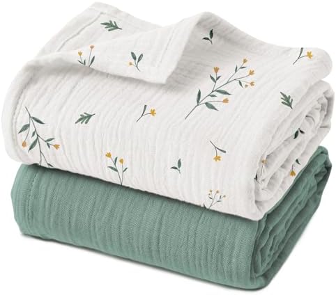 GLLQUEN BABY Baby Blankets for Newborn Soft 2 Pack Muslin Cotton Baby Boy or Girl Blanket 95x100cm Swaddle Blanket for Newborn Shower Gifts for New Moms（Sage）