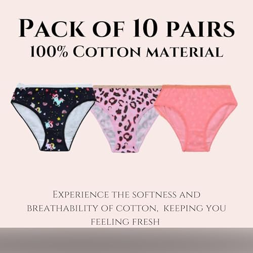 GM Apparel 10 Pack Girls Knickers 100% Cotton Briefs Underpants Underwear Pants - Size 2-13 Years Multicolor