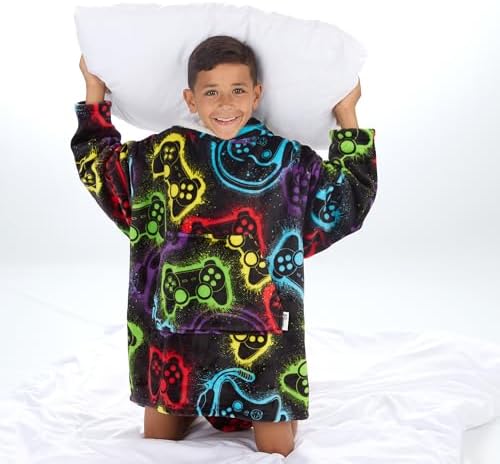 GM Apparel Kids Gaming Hoodie Blanket Oversized For Boys & Girls – Cozy Wearable Hooded Fleece Trow Sweatshirt Cosy Big Jumper