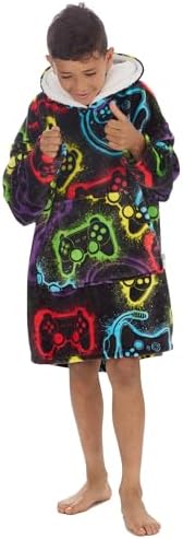 GM Apparel Kids Gaming Hoodie Blanket Oversized For Boys & Girls – Cozy Wearable Hooded Fleece Trow Sweatshirt Cosy Big Jumper