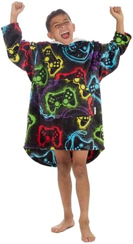 GM Apparel Kids Gaming Hoodie Blanket Oversized For Boys & Girls – Cozy Wearable Hooded Fleece Trow Sweatshirt Cosy Big Jumper