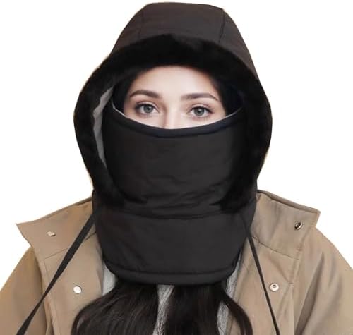 GodbTG Plush-Lined Thickened Thermal Hat with Face Mask for Men and Women Ski Winter Face Mask Winter Camping Hooded