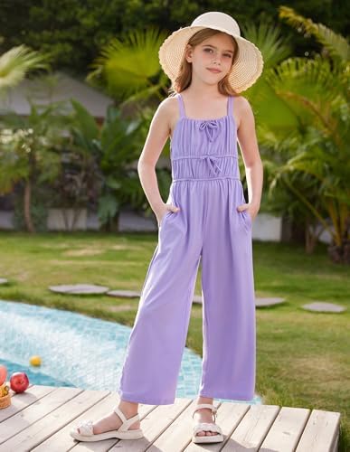 GRACE KARIN Girls Jumpsuit Kids Summer Spaghetti Strap Romper With Pockets Causal Outfit Overalls
