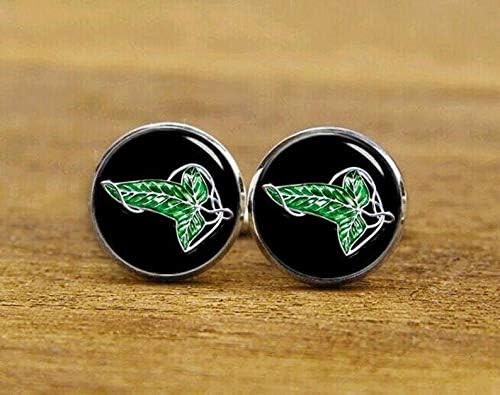 Green Leaf Cuff Links Leaf Cufflinks Lothlorien Leaf Cufflinks Personalized Cufflinks Dome Glass Jewelry