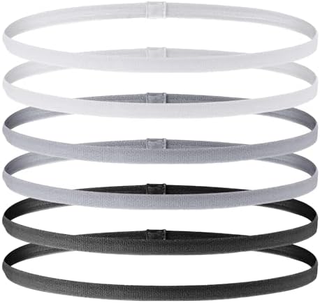 GROVL Sports Headband 6 PCS Non-Slip Silicone Grip Thin Headpiece Elastic Headbands for Kids and Adults Boys Men Women Athletics Football Yoga Training Running Cycling Outdoor