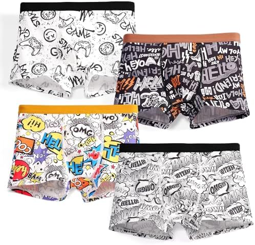 GRPSKCOS Boys Underwear 4 Pack Boys Boxer Shorts Kids Youth Soft Cooling Underpants 8-14 Years