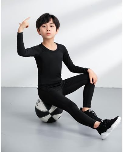 Guoegh Kids Boys Base Layers Sets Compression Thermal Football Skins Sport Baselayers Warm Long Johns Underwear For Children