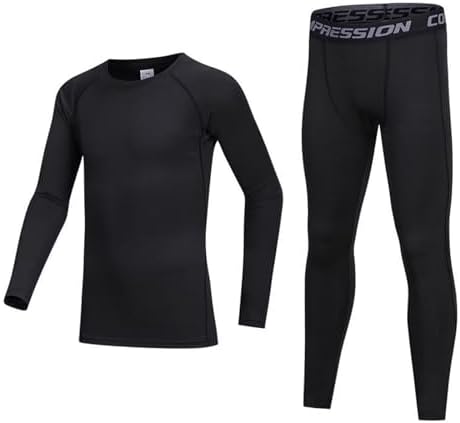Guoegh Kids Boys Base Layers sets Compression Thermal Football Skins Sport Baselayers Warm Long Johns Underwear for Children