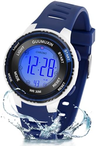 GUUMUXIN Kids Digital Watch Kids Sports Watch with 7 Colour Indicator Light Acrylic Watch Screen 3 ATM Waterproof Strap Wristwatch for Girls Boys 6-16