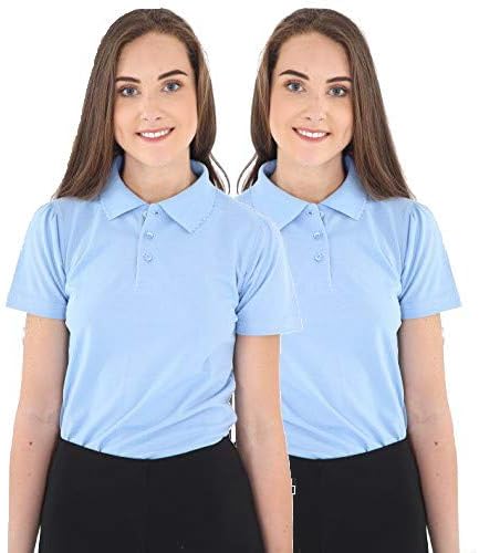 GW CLASSY OUTFIT 2X Girls Polo Shirts (Pack of 2) Short Sleeve Girls School Uniform White Polo Children School T-Shirts PE Tops 4-12 Years