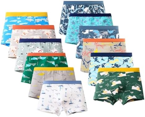 HAGOT 12 Pack Boys Underwear Boxer Shorts Boys Cotton Knickers