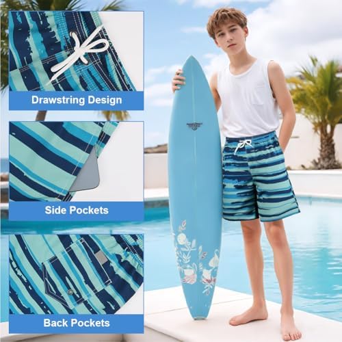 HAGOT Boys Swimming Trunks Kids Board Shorts Beach Quick Dry Boys Swim Shorts Sports Running Swim Board Shorts