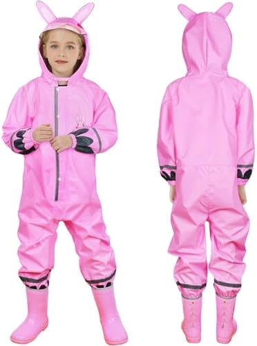 HAGOT Raincoat Hooded Kids Puddle Suit All In One Waterproof Suit Lightweight Portable Rainwear Muddy Suit Reusable Rain Jacket Suit For Childs 5-10 Years