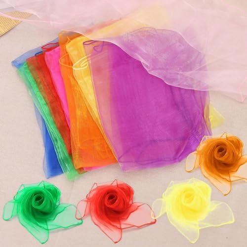 HAKOFS Sensory Scarves - 8 Pcs Rainbow Colour Baby Sensory Toys Dance Juggling Scarfs Silk Performance Props Accessories 60 X 60 Cm For Children Baby Adult Play