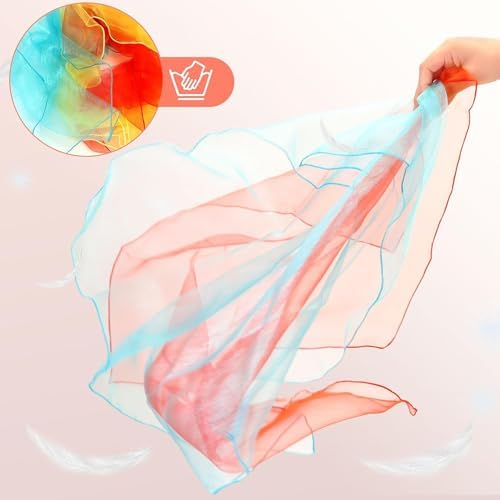 HAKOFS Sensory Scarves - 8 Pcs Rainbow Colour Baby Sensory Toys Dance Juggling Scarfs Silk Performance Props Accessories 60 X 60 Cm For Children Baby Adult Play