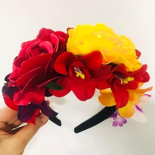 Halloween Rose Flower Headband Mexican Floral Hair Bands Day Of The Dead Flower Crown Halloween Party Costume Headpiece Hair Accessories For Cosplay Carnival Party
