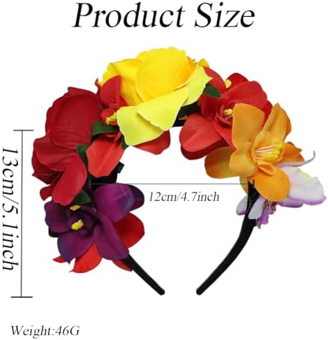 Halloween Rose Flower Headband Mexican Floral Hair Bands Day Of The Dead Flower Crown Halloween Party Costume Headpiece Hair Accessories For Cosplay Carnival Party