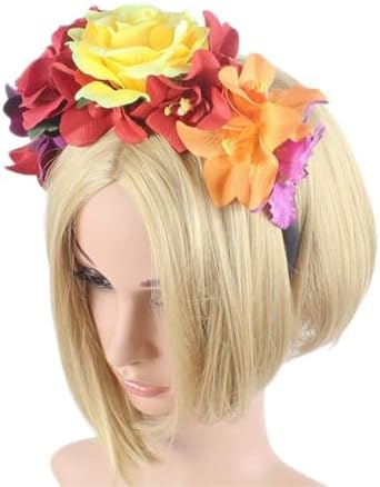 Halloween Rose Flower Headband Mexican Floral Hair Bands Day Of The Dead Flower Crown Halloween Party Costume Headpiece Hair Accessories For Cosplay Carnival Party