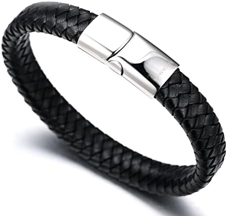 HALUKAKAH Kids Jewelry ● Solo Junior ● Leather Bracelet In Classic Black/Brown For 6 To 15-Year-Olds Featuring Exquisite Golden/Silver/Black Titanium Magnetic Clasp Size 7+0.7"(18+1.5cm) With Giftbox