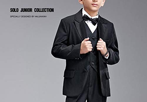 HALUKAKAH Kids ● Solo Junior ● Boy's Genuine Leather Bracelet Black 6-12+3 Y/O. Titanium Golden/Silver Chain Magnetic Clasp 2 Sizes 7"+0.7"(18+1.5cm) With Free Giftbox