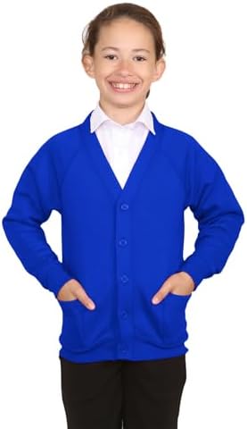 Hamishkane® Boys Girls School Uniform Cardigan Kids Unisex Long Sleeve Button up Sweater V Neck Jumper with Front Pockets Plain School Cardigans for Girls and Boys Age 2-13 Years