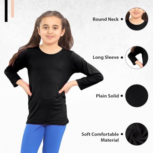 Hamishkane® Kids Long Sleeve School T-Shirt Plain Round Neck Stretchy Girls Long Sleeve Tops Casual And Comfortable Kids T Shirts - Boys And Girls School Shirts