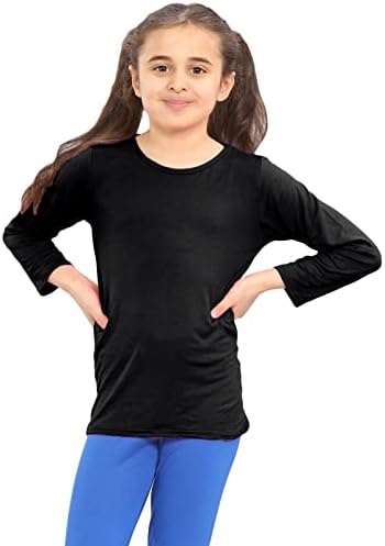 Hamishkane® Kids Long Sleeve School T-Shirt Plain Round Neck Stretchy Girls Long Sleeve Tops Casual and Comfortable Kids T Shirts - Boys and Girls School Shirts