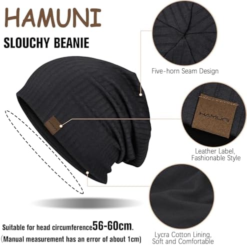 HAMUNI Slouchy Beanie Hip-Hop Soft Lightweight Running Beanie Hat Breathability & Elasticity Adult Dwarf Hats Chemo Cap Skull Cap For Men Women