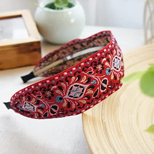 Handmade Sweet Embroidered Headbands National Style Embroidered Fabric Hairband Ladies Bohemian Wide Headband (blue)