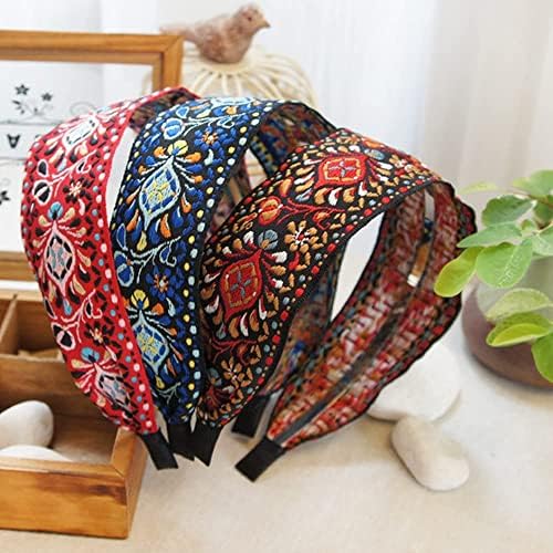 Handmade Sweet Embroidered Headbands National Style Embroidered Fabric Hairband Ladies Bohemian Wide Headband (blue)