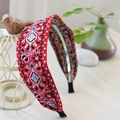 Handmade Sweet Embroidered Headbands National Style Embroidered Fabric Hairband Ladies Bohemian Wide Headband (blue)