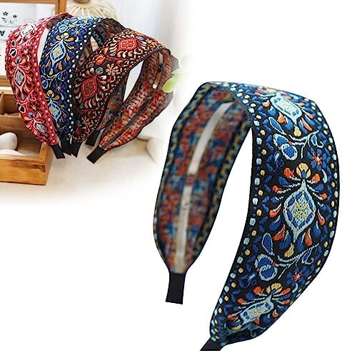 Handmade Sweet Embroidered Headbands national style embroidered fabric Hairband Ladies Bohemian wide headband (blue)