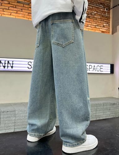 Happy Cherry Baggy Jeans For Boys Straight Leg Trousers Loose Denim Pants With Pockets For Casual School Daily