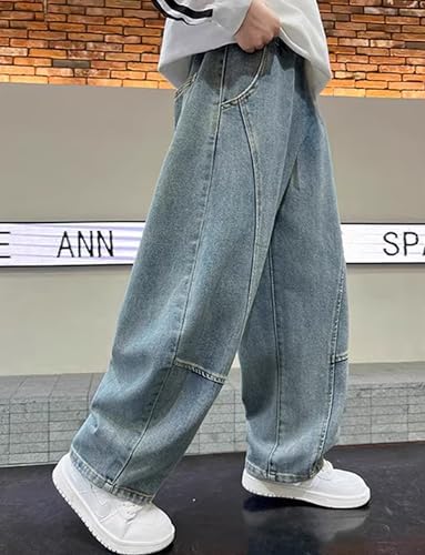 Happy Cherry Baggy Jeans For Boys Straight Leg Trousers Loose Denim Pants With Pockets For Casual School Daily