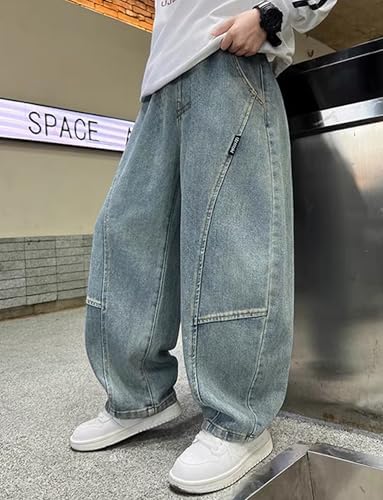 Happy Cherry Baggy Jeans For Boys Straight Leg Trousers Loose Denim Pants With Pockets For Casual School Daily